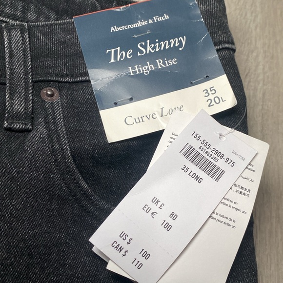 NWT Abercrombie & Fitch LONG The Skinny High Rise Curve Love Slit Ankle - Picture 3 of 10